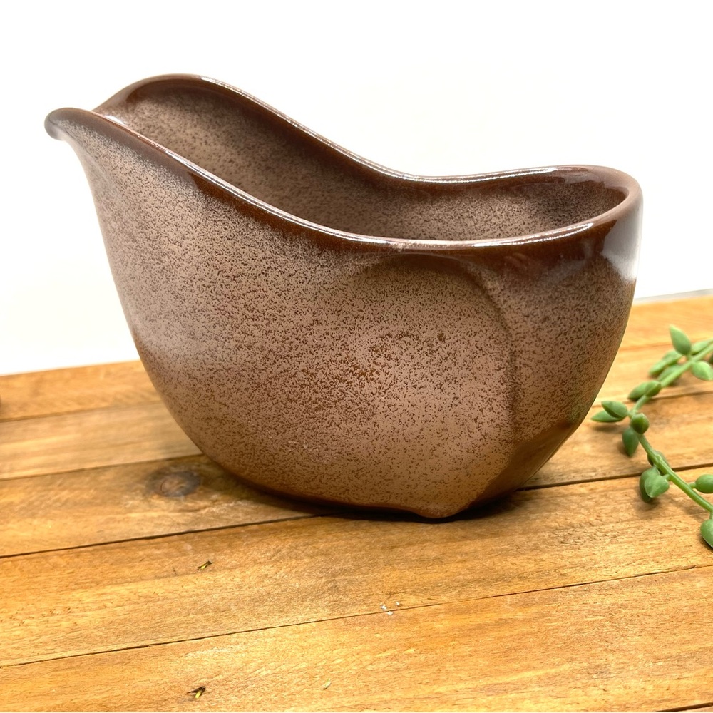 Vintage Frankoma Gravy Boat Brown Satin Glaze Pottery MCM